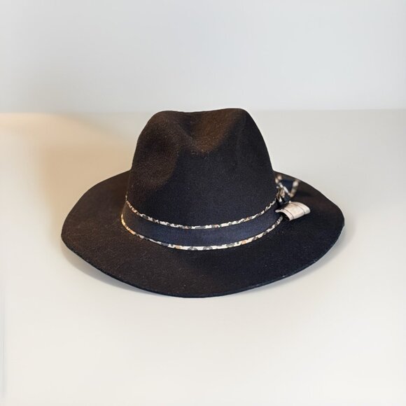 Juicy‎ Couture Black Velour Cowboy Hat Rodeo OSFM Leopard Print Band Y2K Boho